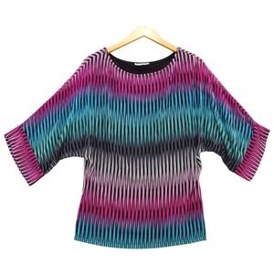 Alberto Makali Top Pink Blue Teal Black Abstract‎ Print Dolman Sleeve Medium